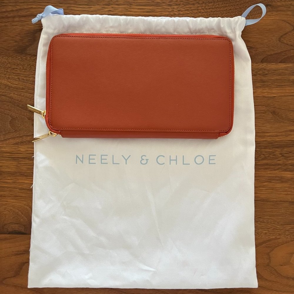 Neely and Chloe Travel Wallet Burnt Orange/Pumpkin Color Leather